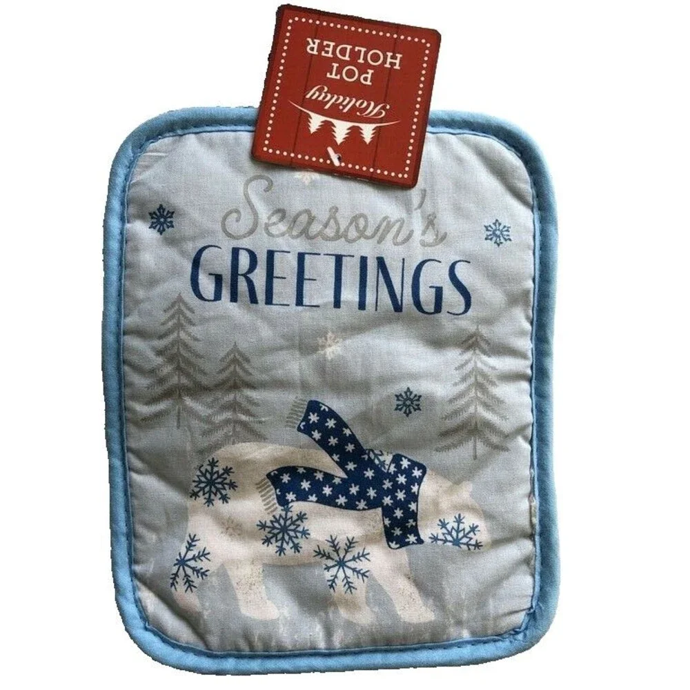 Seasons Greetings Set of 4 Christmas Dish Towels Potholder Oven Mitt Polar Bear